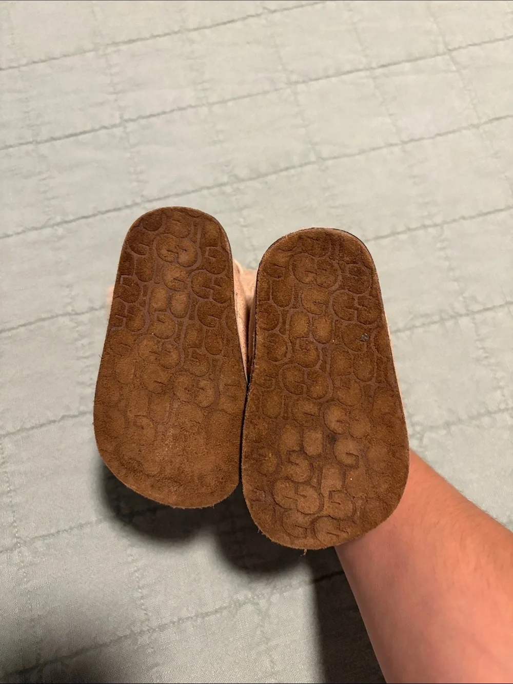UGG Peach Suede Shearling Kids Slippers